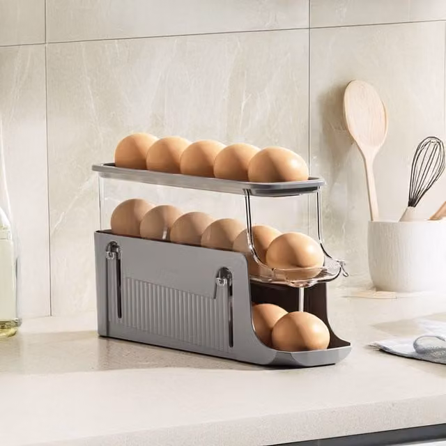 Lifeideas 3-Layer Expandable Egg Storage Rack in Grey and Transparent Plastic