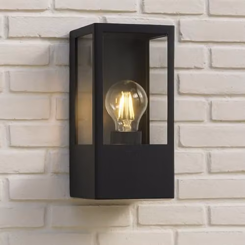 CGC Lighting Dave Black E27 Modern Outdoor Wall Lantern with Transparent Glass Diffuser, IP54 Weatherproof, Black Stainless Steel and Aluminium – 4