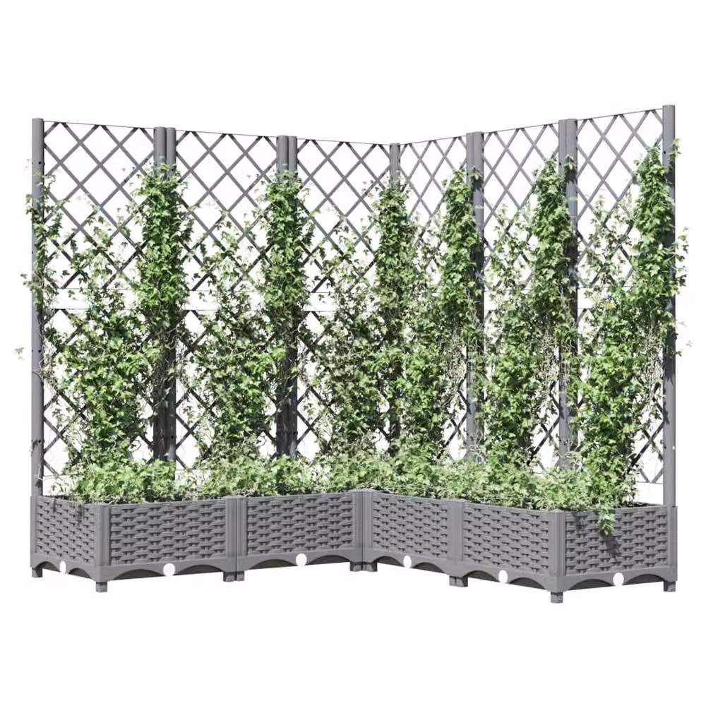 Berkfield Home Garden Planter with Trellis in Light Grey, W/D/H: 120 x 120 x 121.5 cm – 3