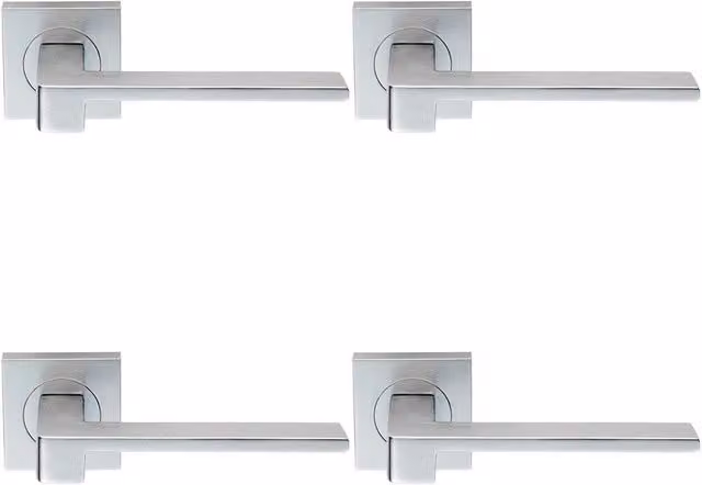 Loops 4x Pair Flat Squared Bar Handles on Square Rose with Concealed Fixings in Satin Chrome