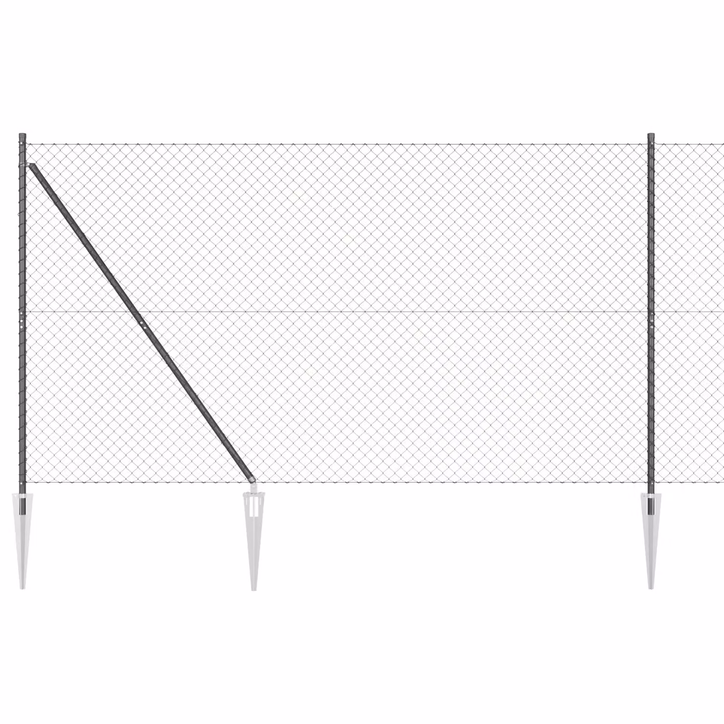 Berkfield Home Grey Galvanised Steel Chain Link Fence with 7 Spike Posts, H: 160 cm x W: 10 m – 2
