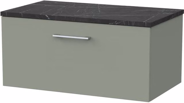 Balterley Pershall Wall Mounted 1 Drawer Bathroom Vanity with Black Pietra Stone Top, Reed Green, Width: 80 cm