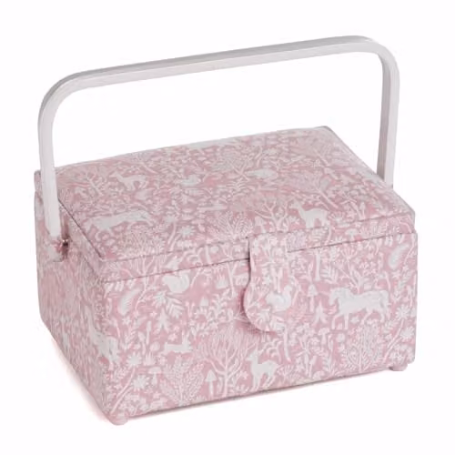 Hobby Gift Sewing Box Forest Frolic in Pink with Handles