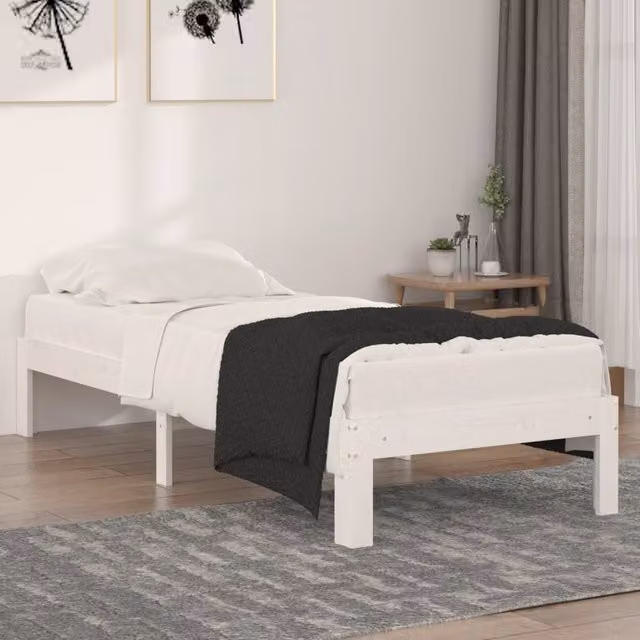 Berkfield Home Small Single Solid Wood Pine Bed Frame in White, W/D/H: 75 x 190 cm