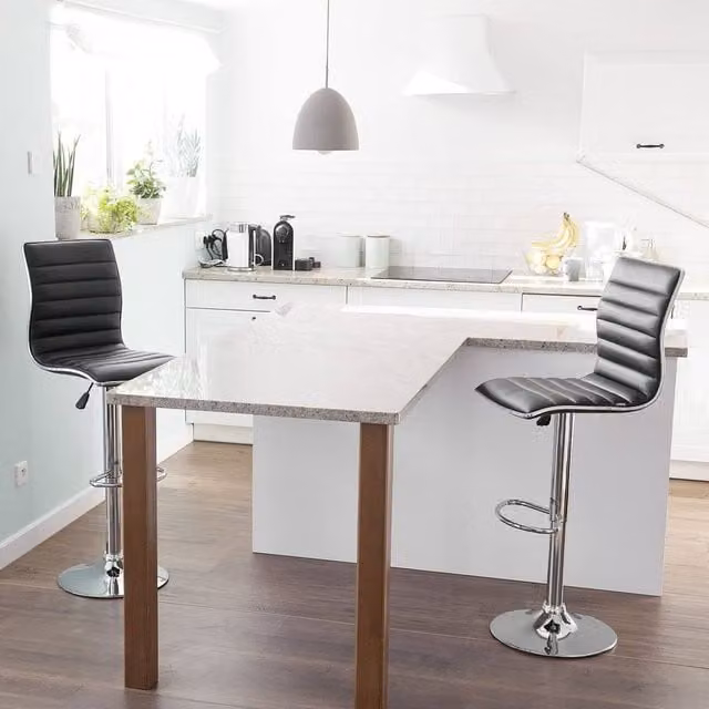 Wyld and Coco Elara Counter Height Bar Stool Set of 2 in Black Faux Leather with Silver Metal Legs – 1