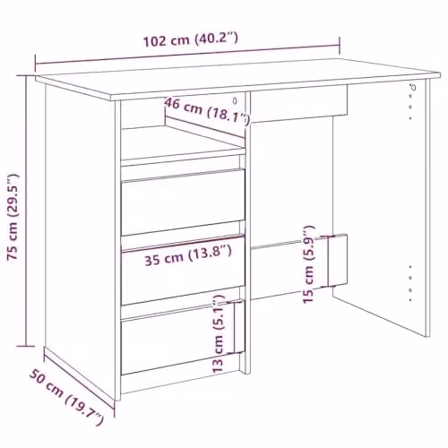 vidaXL Writing Desk in Grey, W/D/H: 102 x 50 x 75 cm – 2