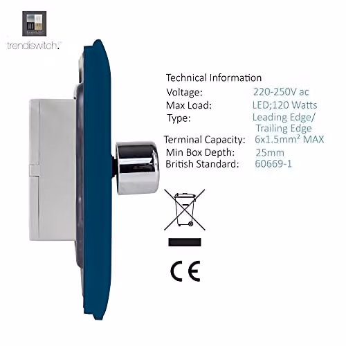 Trendi Switch 4 Gang 1 or 2 Way 150w Rotary LED Dimmer Light Switch in Midnight Blue – 3