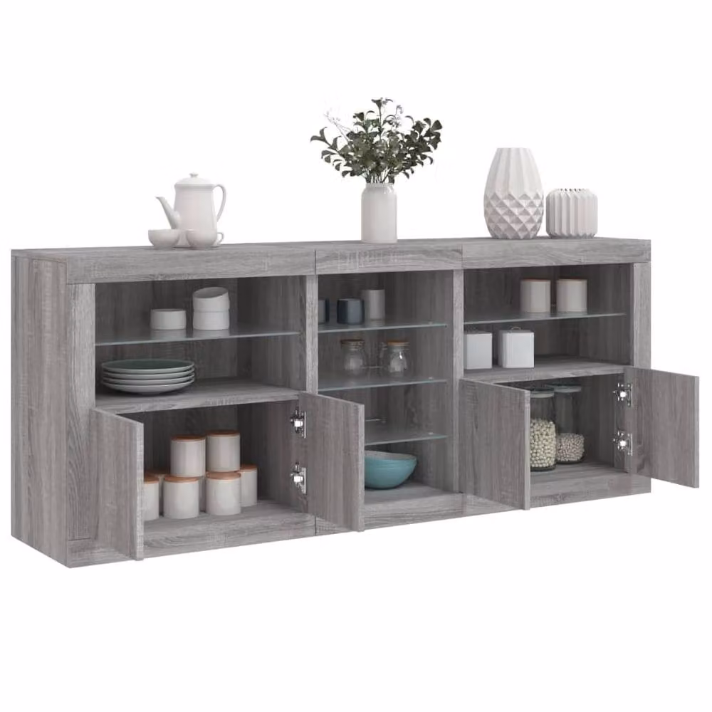 Berkfield Home Modern Sideboard with Integrated LED Lights in Grey Sonoma, W/D/H: 162 x 37 x 67 cm – 2