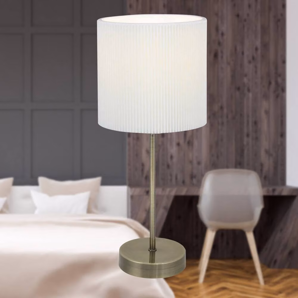 First Choice Lighting Antique Brass Stick Table Lamp with White Micropleat Shade in Bronze – 2