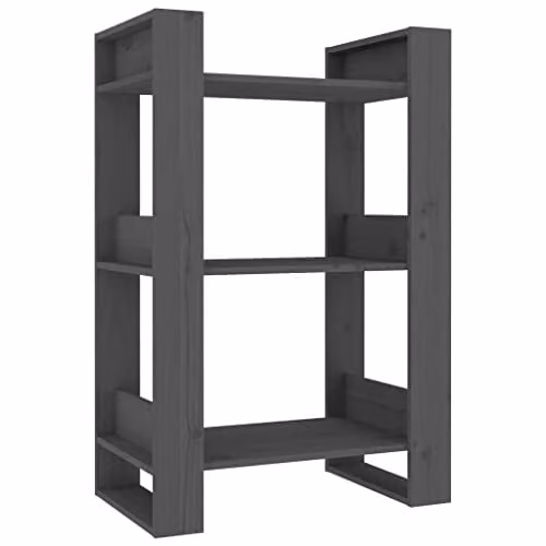 vidaXL Grey Solid Wood Pine Book Cabinet and Room Divider W/D/H: 60 x 35 x 91 cm – 1