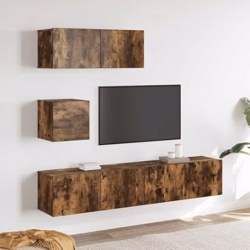 vidaXL 4 Piece Modern TV Cabinet Set in Brown Oak Wood and MDF – 2