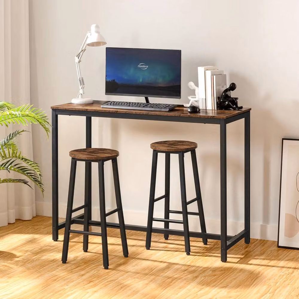 FORGEVIO Set of 2 Rustic Brown Wood Bar Stools, W/D/H: 32 x 32 x 63 cm – 4
