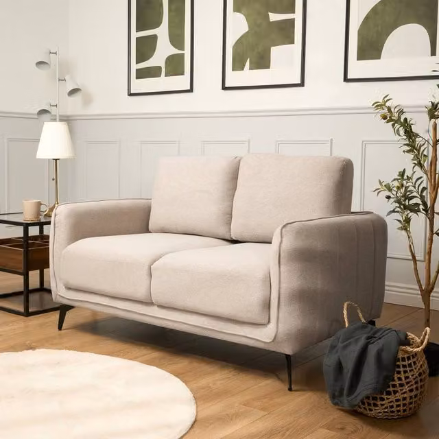 Bravich LTD Brixton 2 Seater Modern Fabric Sofa with Solid Wood Frame and Metal Legs in Beige – 1
