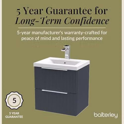 Balterley Wall Hung Bathroom Vanity Unit with Basin and 2 Soft Close Drawers, Fluted Front, Dark Grey, W: 51.0 cm, D: 39.0 cm, H: 54.0 cm – 4
