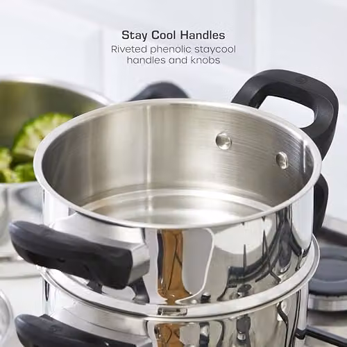 Swan Townhouse 18cm 3 Tier Stainless Steel Steamer with Glass Lid in Silver – 3