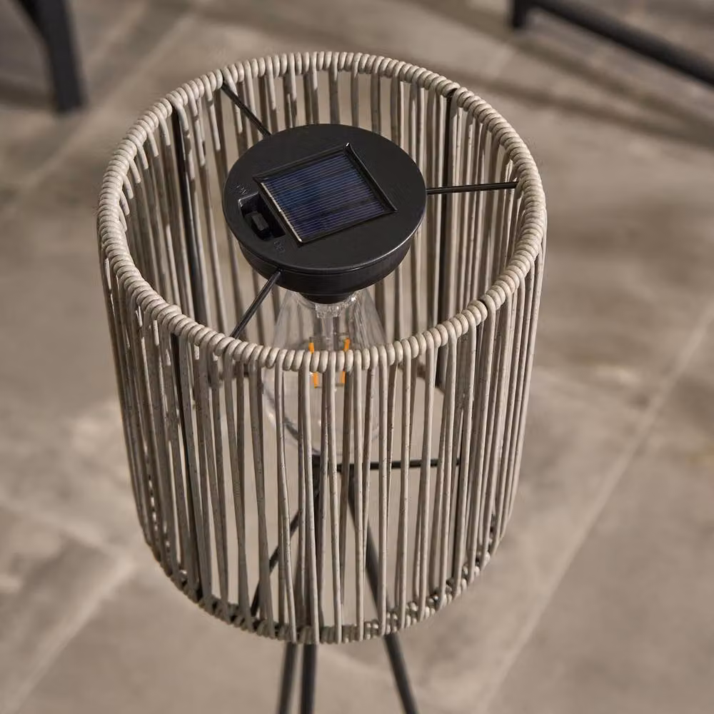 OHS Rattan Solar Floor Lamp in Grey with Dusk Sensor for Outdoor Garden and Patio – 5