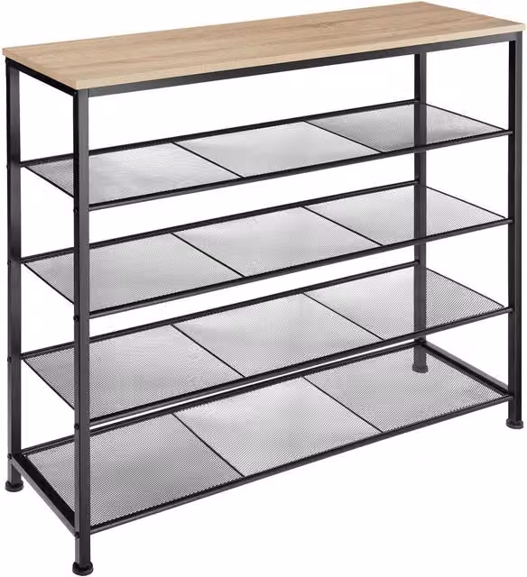 tectake Sheffield Industrial Freestanding Shoe Rack in Light Oak – 1