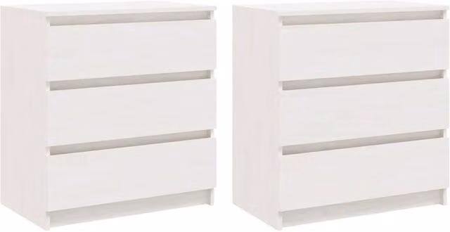 Berkfield Home Set of 2 White Solid Pinewood Bedside Cabinets, W: 60 cm, D: 36 cm, H: 64 cm