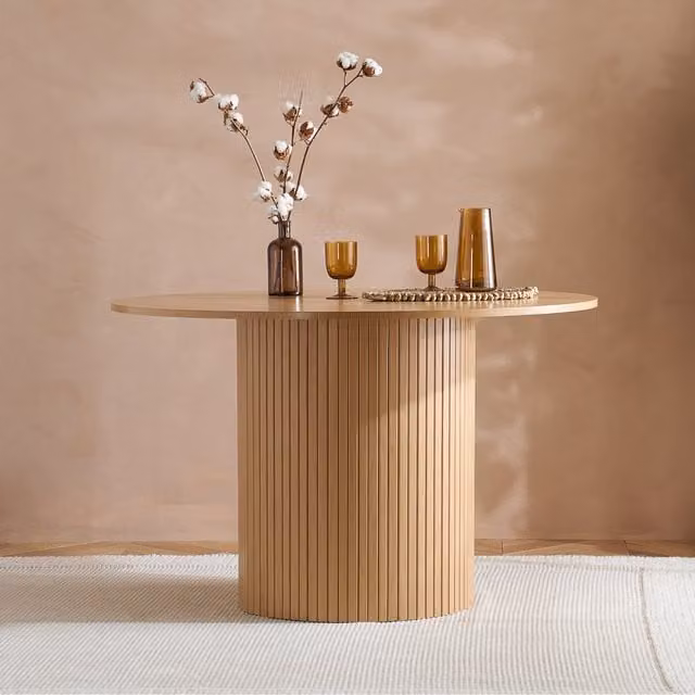 Birlea Axel Round Fluted Dining Table in Brown Oak Finish