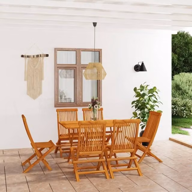 Berkfield Home 7 Piece Solid Teak Wood Garden Dining Set in Brown – 1