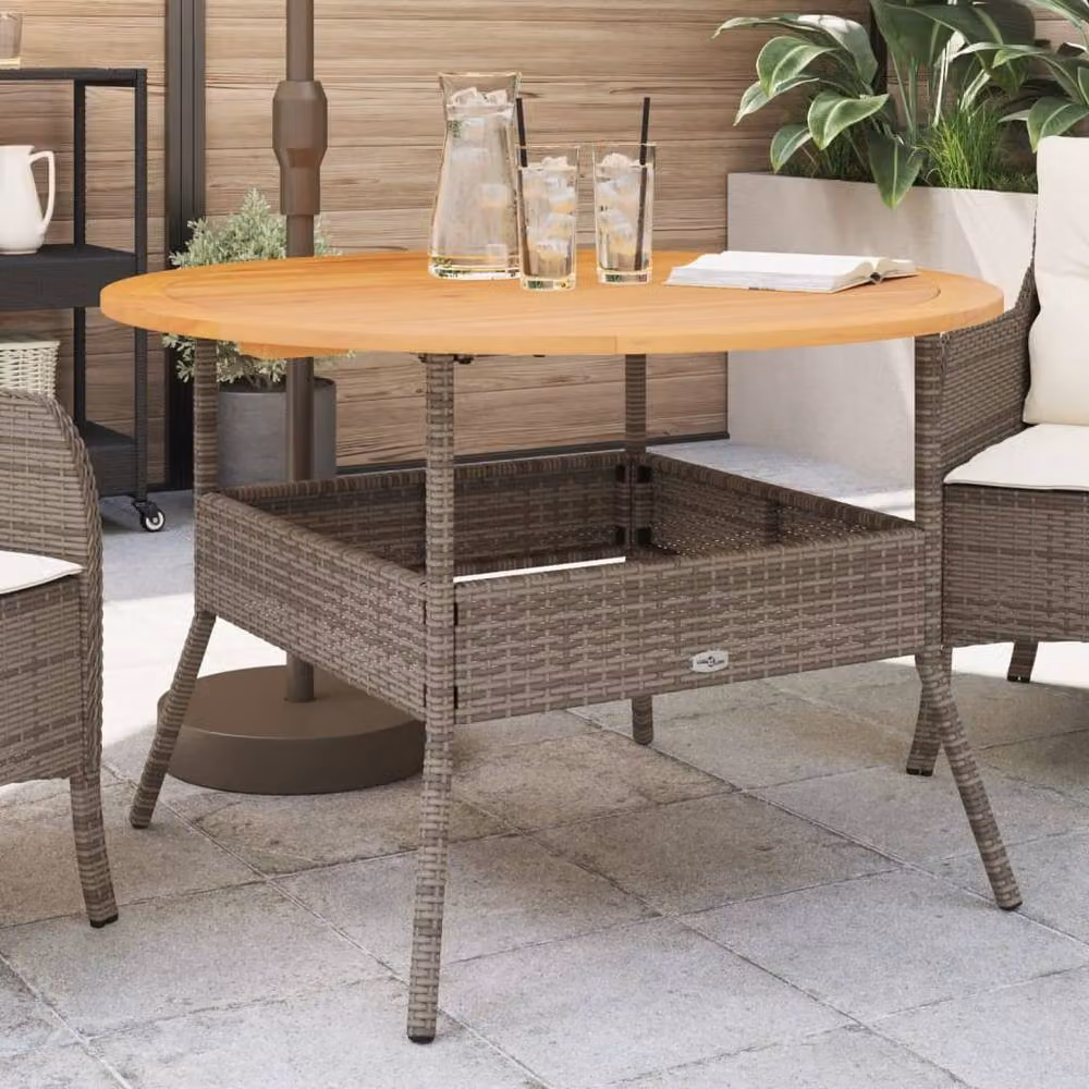 Berkfield Home Grey Poly Rattan Garden Table with Acacia Wood Top W/D: 110 x 71 cm – 2