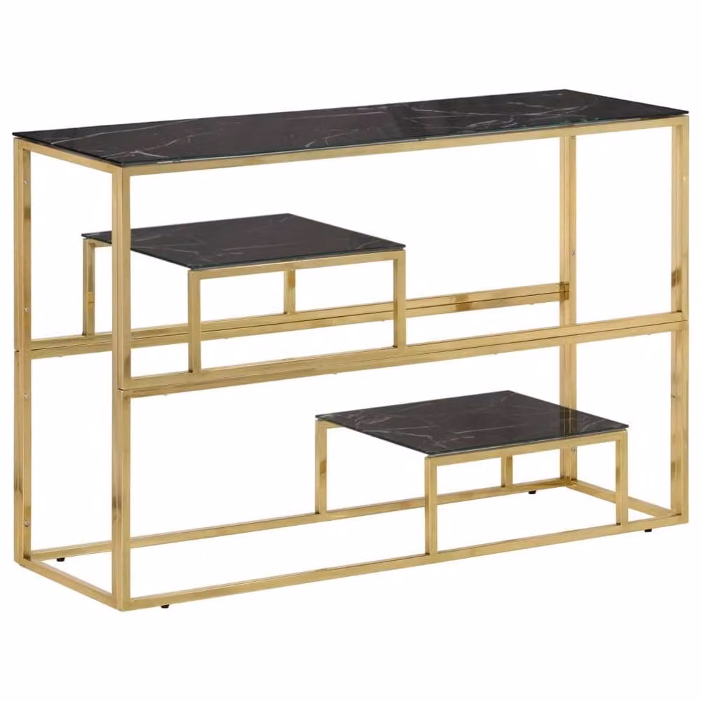 Berkfield Home Modern Rectangular Console Table in Gold and Black with Tempered Glass and Stainless Steel, W/D/H: 70 x 35 x 35 cm – 3
