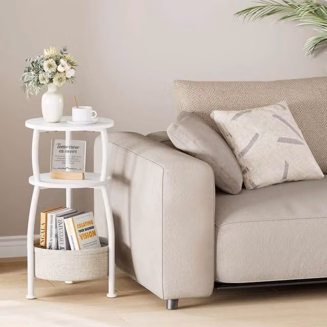 FORGEVIO Round 3 Tier Side Table in White