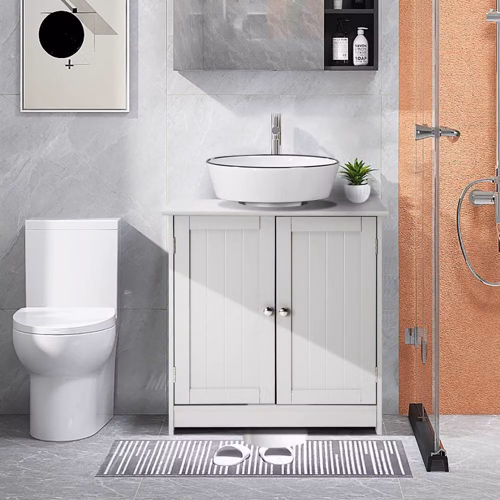 Dprodo White Pedestal Sink Storage Cabinet with 2 Hinged Doors and Internal Shelves, W/D/H: 60 x 30 x 60 cm – 2
