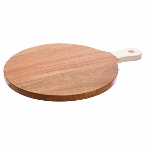 Premier Housewares Round Wooden Chopping and Serving Board with Handle, Beige and Brown