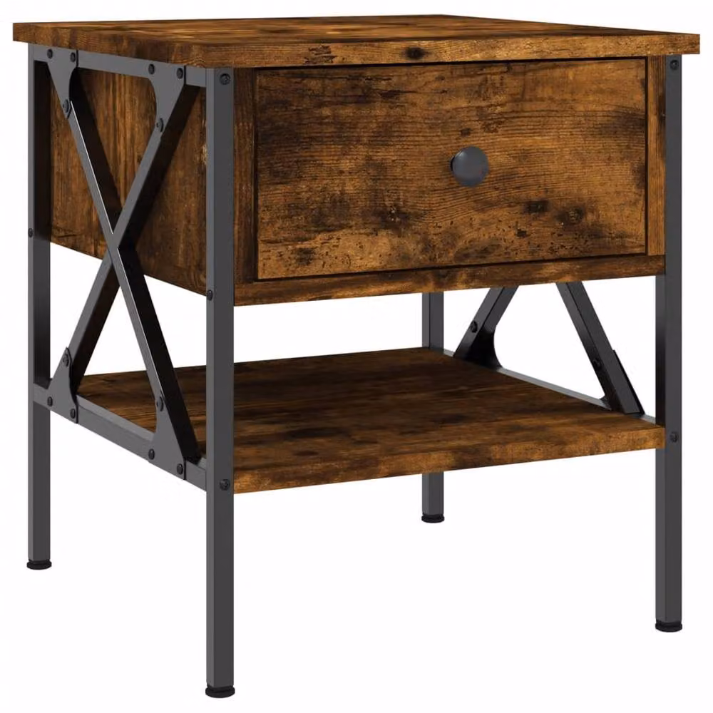 Berkfield Home Set of 2 Smoked Oak Bedside Tables in Brown, W/D/H: 40 x 42 x 45 cm – 4