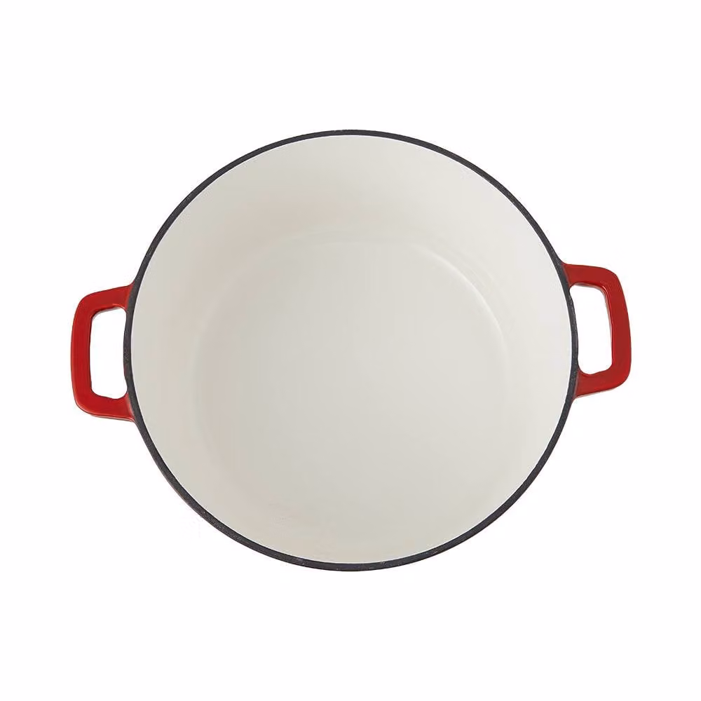 Living and Home 2-in-1 Enamelled Cast Iron Dutch Oven and Skillet Set with Lid, Red – 3