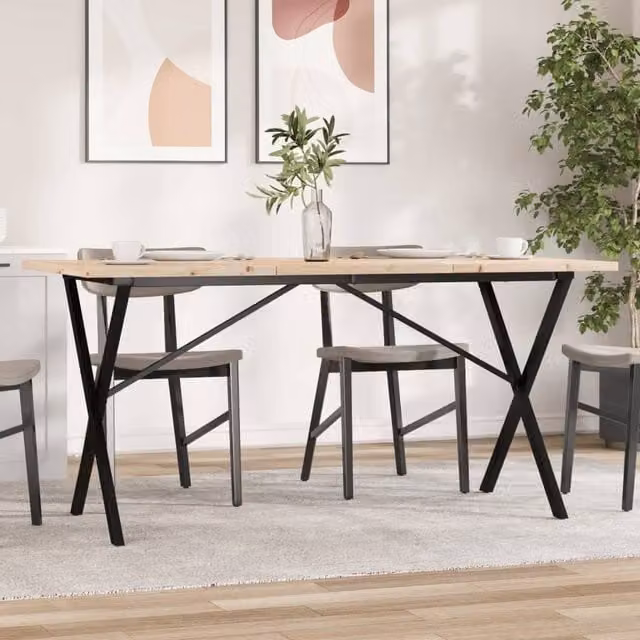Berkfield Home X-Frame Rectangular Dining Table in Brown Solid Pine and Steel, W: 160 cm, D: 80 cm, H: 75.5 cm – 1