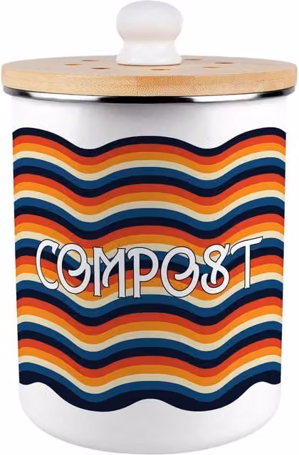 Purely Home Retro Waves Metal Compost Caddy, 2L, Multicoloured