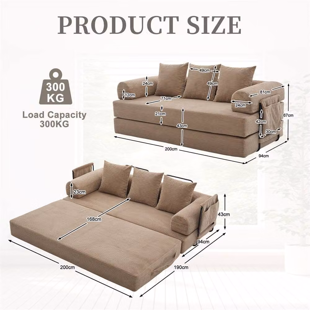 Direct Wicker 2 Pack Foldable Metal Frame Sofa with Rattan and Fabric Upholstery in Beige – 1