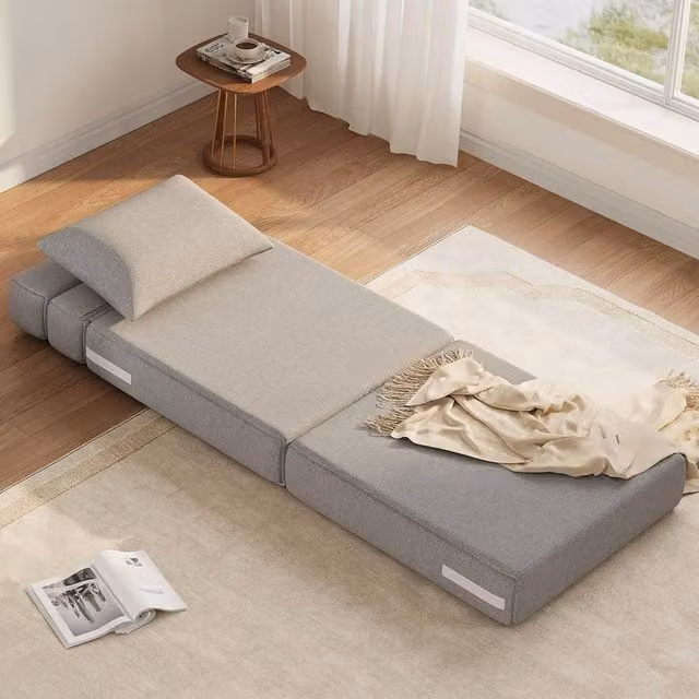 London Boutique Convertible Folding Single Sleeper Sofa Bed Chair in Light Grey – 1