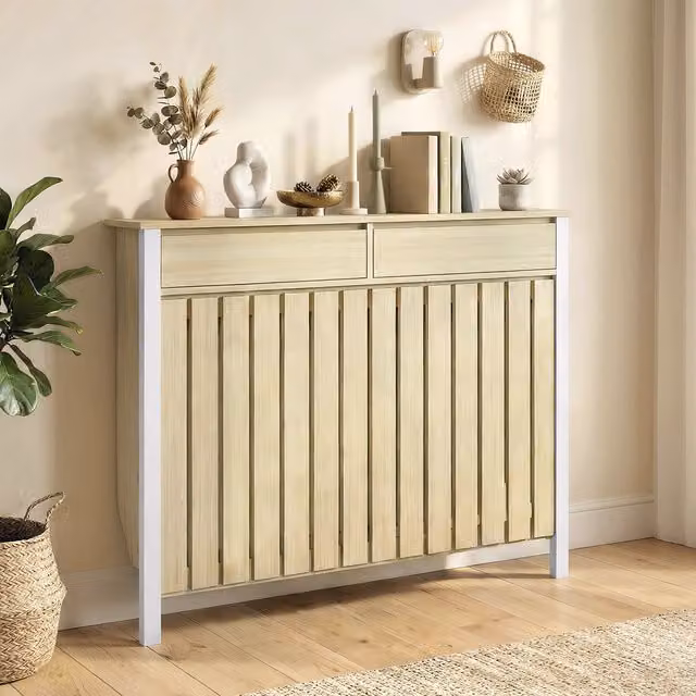HOMCOM Radiator Cover with Drawer and Vertical Slats in MDF, available in White, Brown, Yellow or Beige