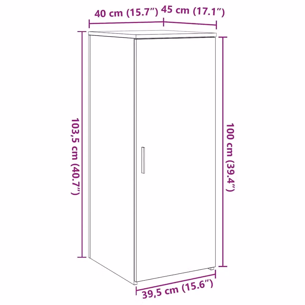 Berkfield Home Wall Mounted Storage Cabinet in Grey with Hinged Doors, W/D/H: 40 x 45 x 103.5 cm – 3