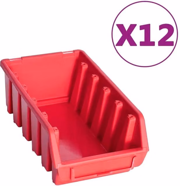 Berkfield Home 80 Piece Stackable Plastic Storage Bin Kit with Wall Panels in Red and Black