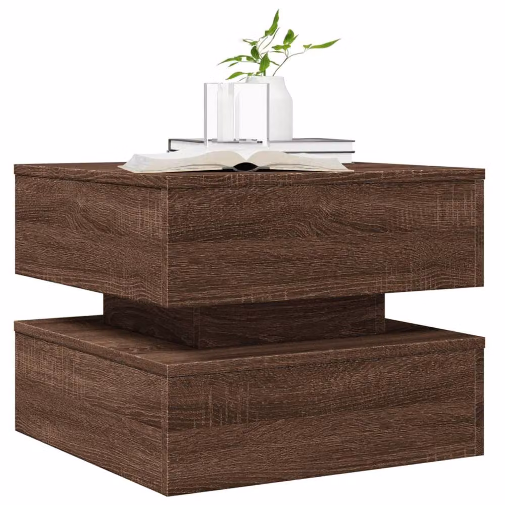 Berkfield Home Modern Square Coffee Table with LED Lights in Brown Oak, W/D/H: 50 x 50 x 40 cm – 5