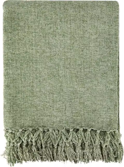 Emma Barclay Darcy Woven Tassel Throw Blanket in Green, W/D: 130 x 150 cm