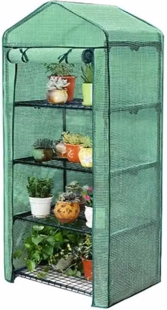 FLAVORA 4 Tier Freestanding Greenhouse with Shelving, Green, 0.6m2 – 1