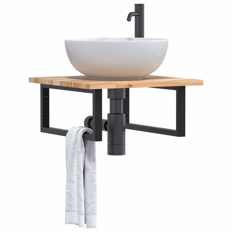 Berkfield Home Wall Mounted Basin Shelf in Brown Acacia Wood and Steel