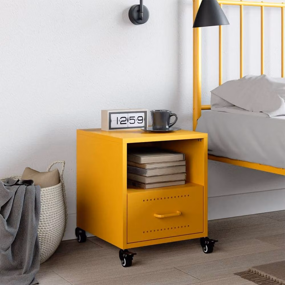 Berkfield Home Mustard Yellow Metal Bedside Cabinet W/D/H: 36 x 39 x 43.5 cm – 2