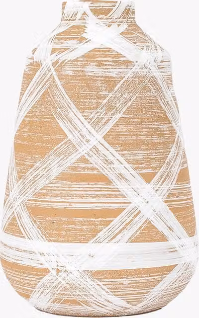 Perch & Parrow Large Abstract Brushstroke Ceramic Tabletop Vase in Brown and White