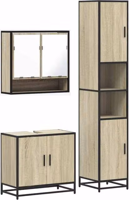 Berkfield Home 3 Piece Industrial Bathroom Furniture Set in Sonoma Oak and Beige – 1