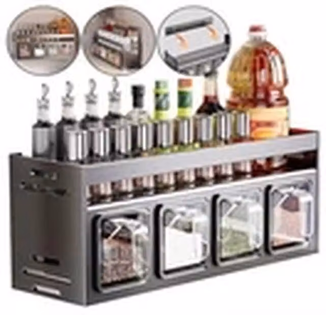 EONLION 5-Grid Kitchen Spice Rack and Seasoning Organizer Storage Stand in Grey
