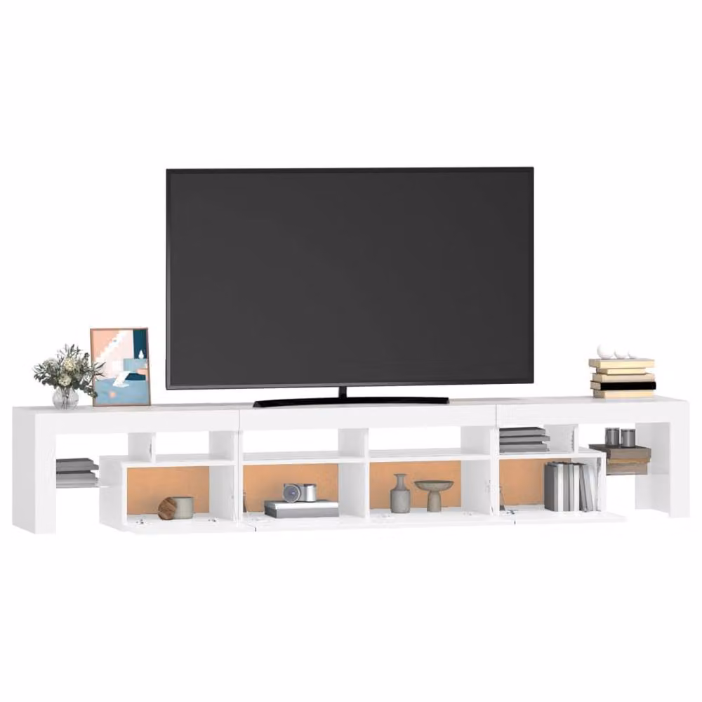 Berkfield Home Modern Glossy White TV Cabinet with LED Lights W: 230 cm, D: 36.5 cm, H: 40 cm – 2