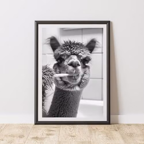60 Second Makeover Alpaca Brushing Teeth Animal Print Paper Poster, A3
