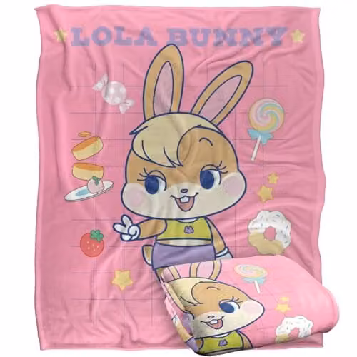 Warner Bros. Looney Tunes Gokko Lola Bunny Treat Grid Silky Touch Super Soft Fleece Throw Blanket, Multicolour, W: 152 cm, D: 127 cm – 1