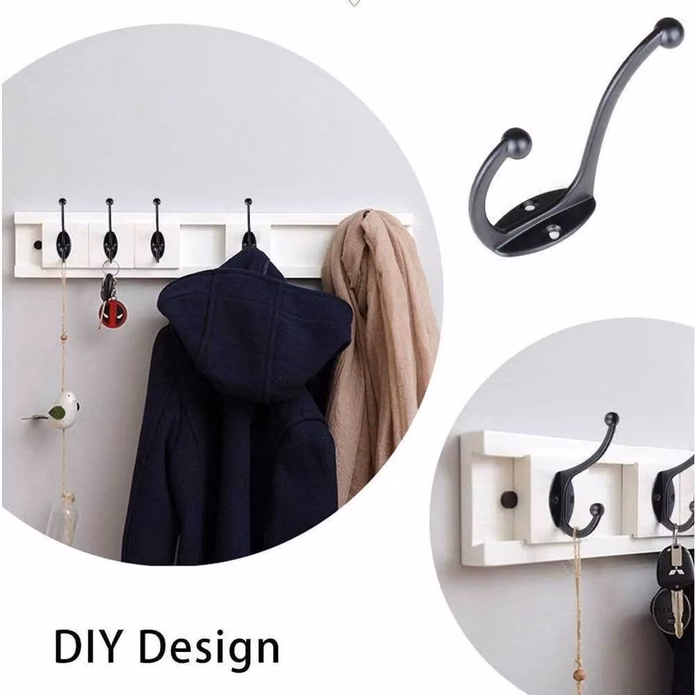 NESTLUNE 10 Pack Double Wall Hooks for Clothes, Hats, Coats and Robes in Black – 3